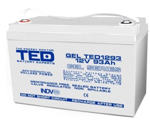 Acumulator Agm Vrla 12V 93A Gel Deep Cycle 306mm x 167mm x 212mm, F12 M6 Ted