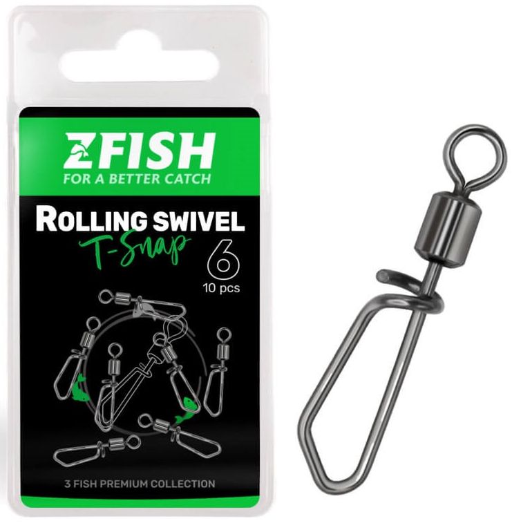Agrafa Cu Vartej Zfish Rolling Swivel With T Snap, 35kg, Nr.8, 10buc/plic