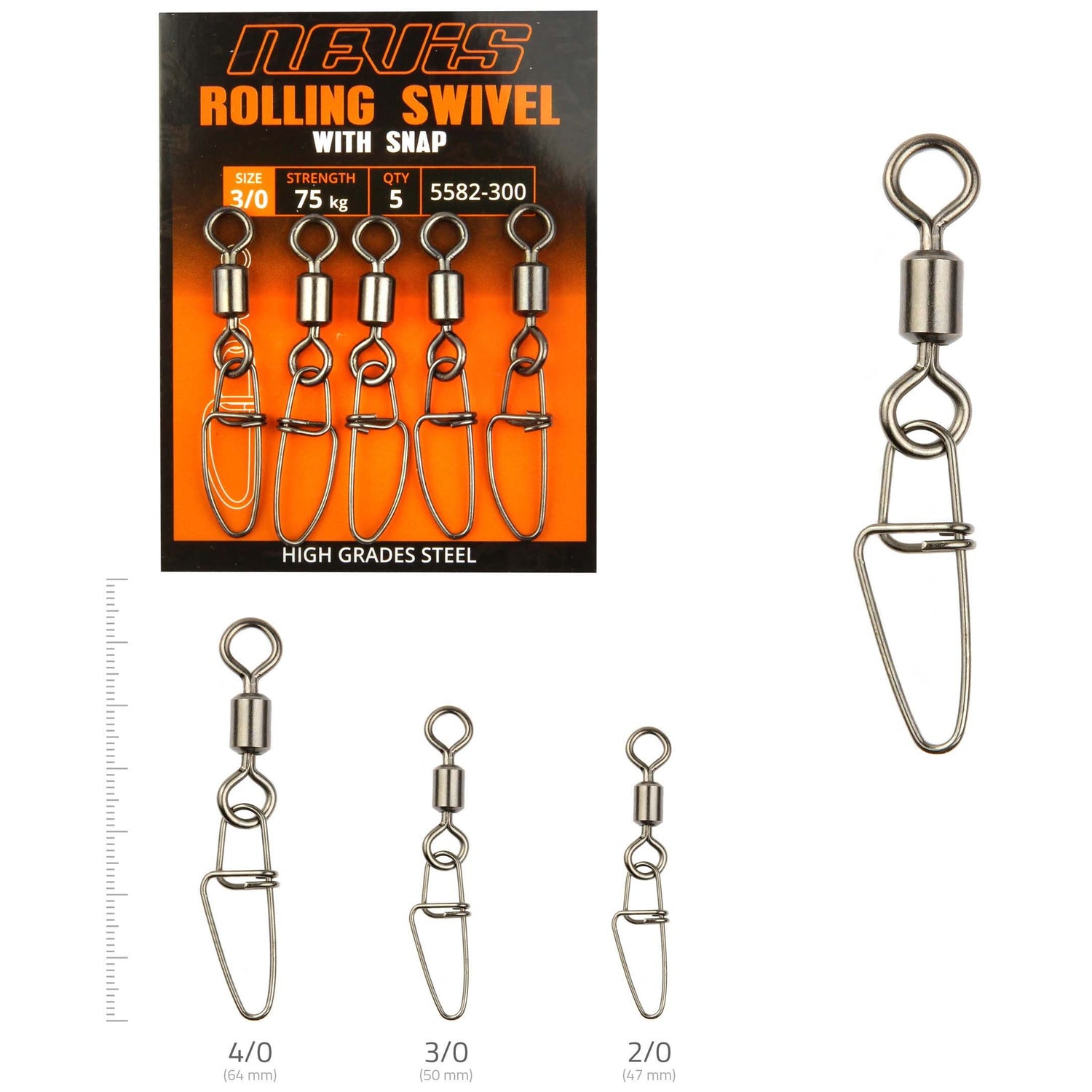 Agrafa Nevis Cross Lock Extra Strong cu Vartej Rolling Nr.4/0, 64mm, 100kg, 5buc/pac