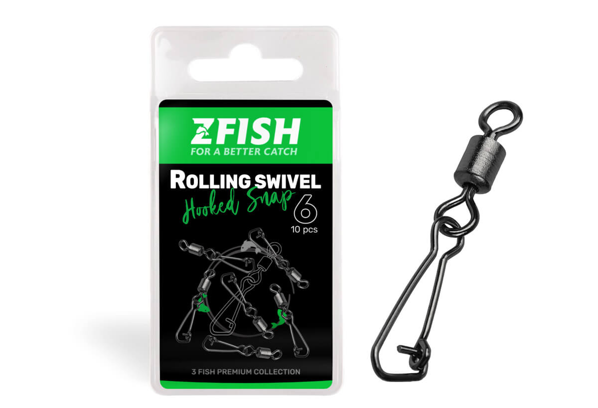 Agrafa Vartej ZFISH Rolling Swivel Hooked Snap, Nr 8, 23Kg, 10 Buc/Plic