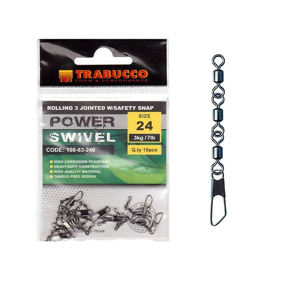 Agrafa cu Vartej Triplu Trabucco Rolling 3 Jointed Safety Snap 22
