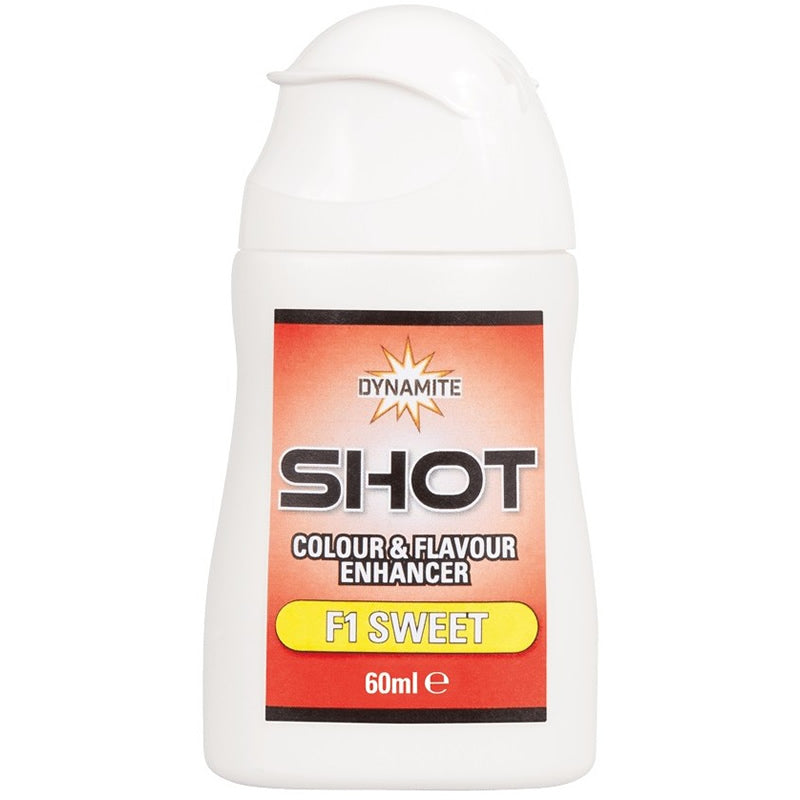 Atractant DYNAMITE BAITS Colour &amp; Flavour Enhancer Shot, F1 Sweet, Yellow, 60ml