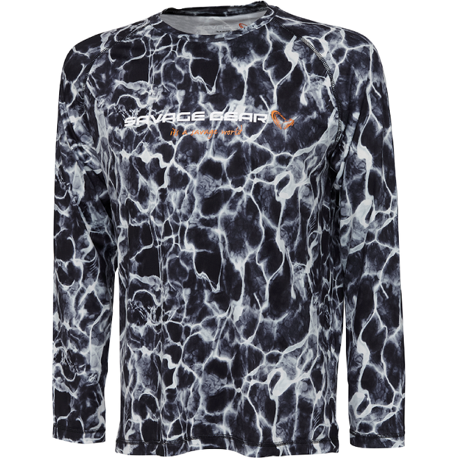 BLUZA SAVAGE GEAR NIGHT UV LONG SLEEVE BLACK WATERPRINT MARIME L