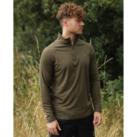 Bluza Uv Korda Kool Upf Zip Jersey, Dark Olive, Marimea S