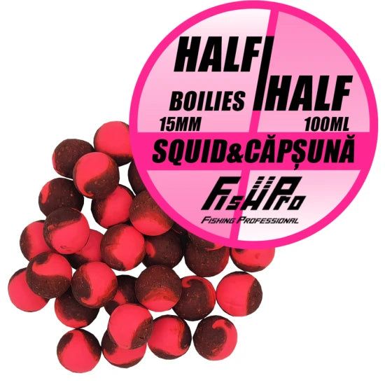 Boilies Fish Pro Half-half, Squid Capsuna, 15mm, 100ml