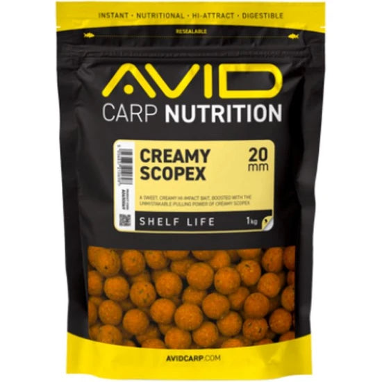 Boilies Tare Avid Carp Nutrition, Creamy Scopex, 20mm, 1kg