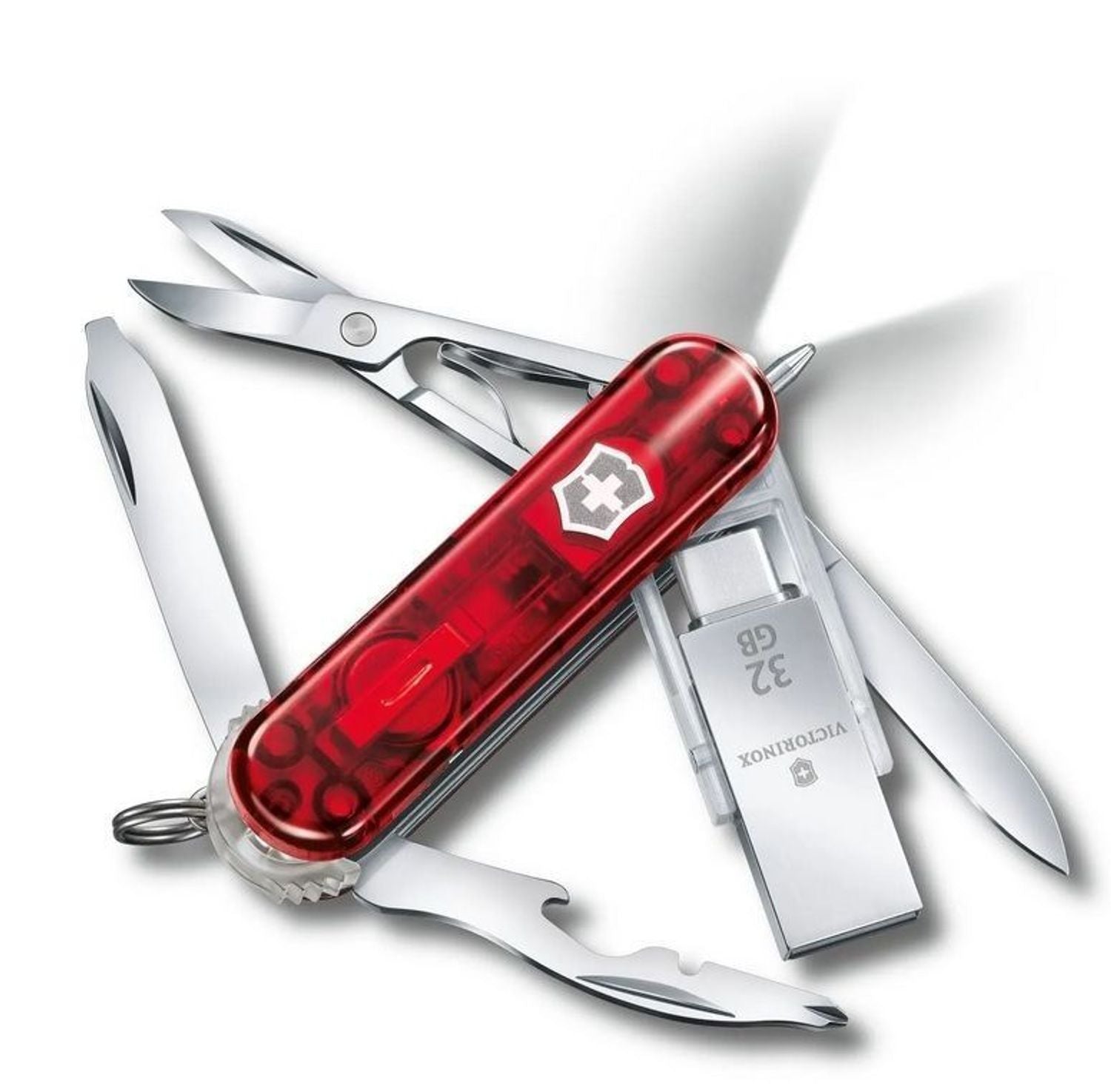 Briceag Victorinox Swiss Army Knife, Midnite Manager work, 58 mm, Red Translucent, USB 3.0/3.1, 32GB, Blister