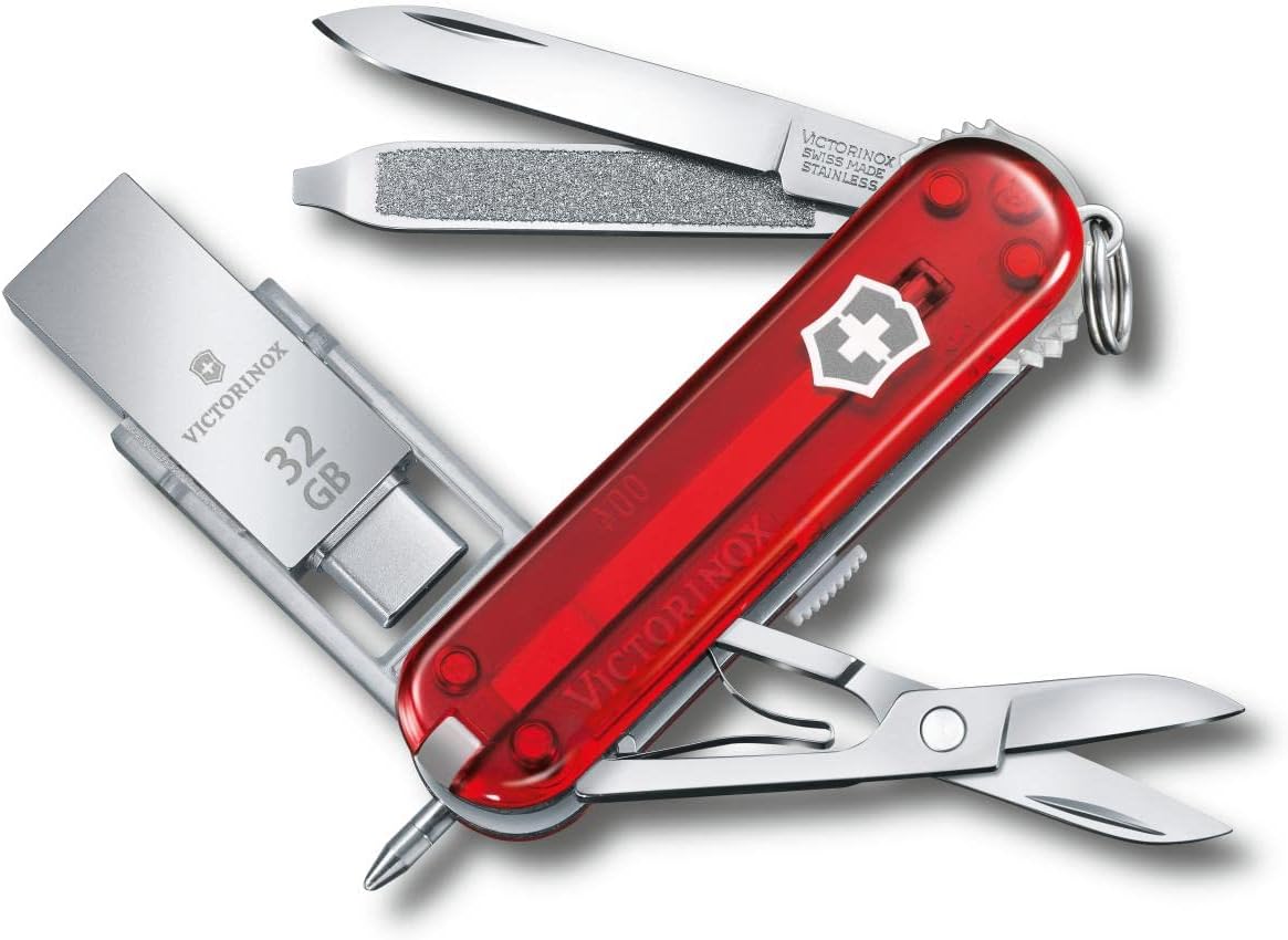 Briceag Victorinox Swiss Army Knife, Victorinox@work, 58 mm, Rosu Translucid, USB 3.0/3.1, 32GB, Blister