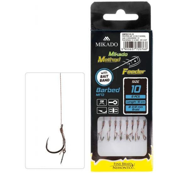 Carlige Legate Mikado Method Feeder Fine Braid Mf13 Barbed With Spike Nr.12 8buc/plic