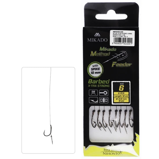 Carlige Legate Mikado Method Feeder Rig Barbed X-tra Strong With Spike Nr.6  8buc/plic