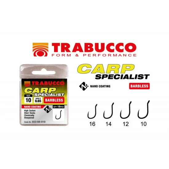 Carlige Trabucco Carp Specialist Barbless Eye 15buc/plic Nr.12