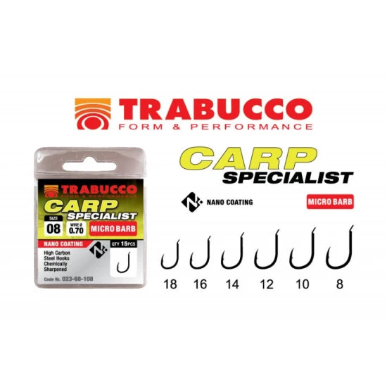 Carlige Trabucco Carp Specialist Micro Barb 15buc/plic Nr.18