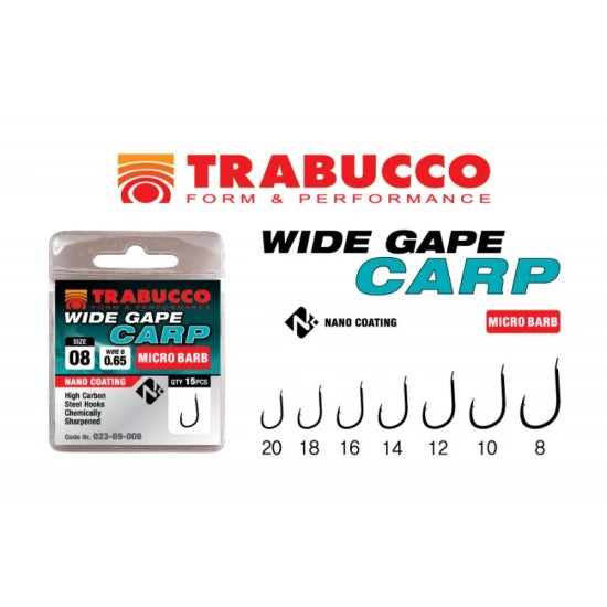 Carlige Trabucco Wide Gape Carp Micro Barb 15buc/plic Nr.12