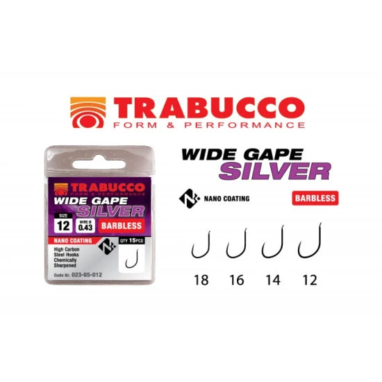 Carlige Trabucco Wide Gape Pellet Barbless 15buc/plic Nr.16