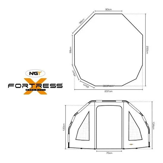 Cort Ngt Fortress 2 Persoane Cu Streasina 230 X 260 X 140 Cm.