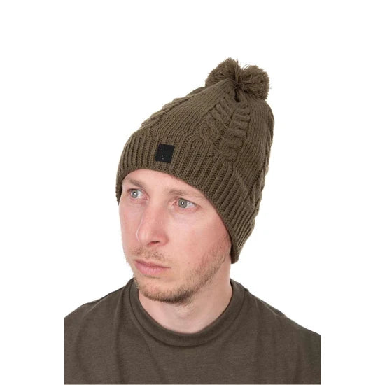 Caciula Fox Khaki Knitted Bobble Hat, Marime Universala