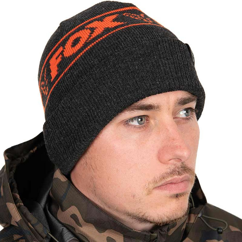 Caciula Fox Collection Beanie Hat Black &amp; Orange
