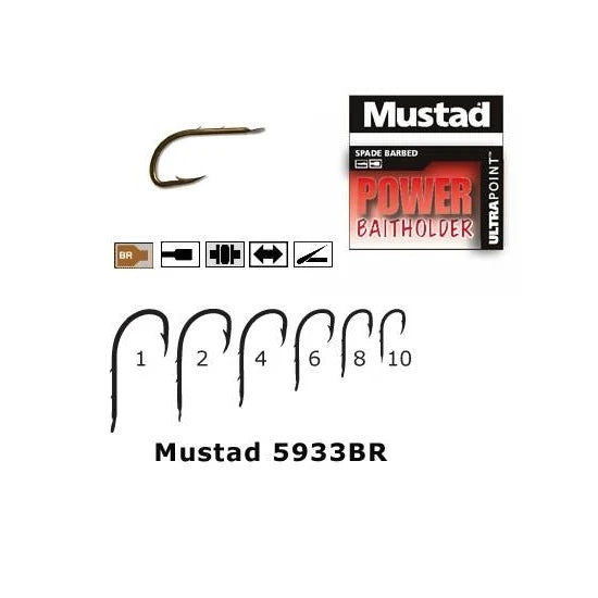 Carlig Mustad Power Baitholder Forjat, 2 Spini, Bronz, 10buc/plic Nr.1