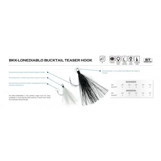 Carlige Bkk Lone Diablo Bucktail Teaser, Nr.7/0, 2buc/pac