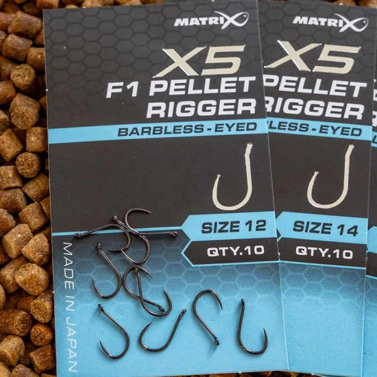 Carlige Feeder Matrix X5f1 Pellet Rigger, Barbless, Nr.12, 10buc/pac