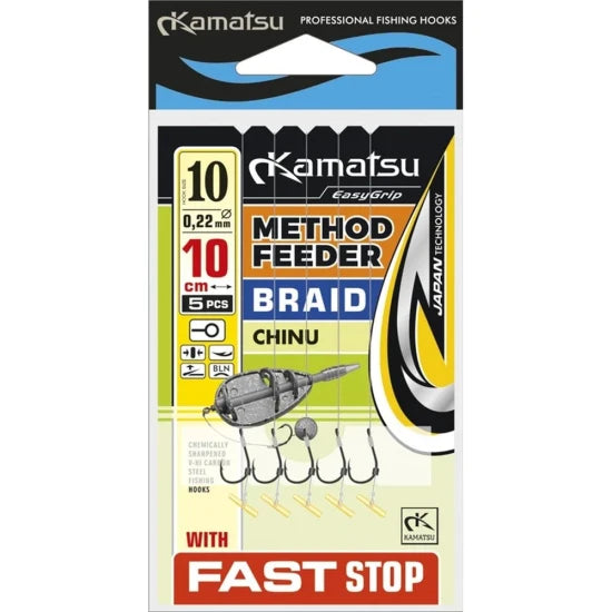 Carlige Konger Rig Method Feeder Fast Stop Kamatsu Chinu Fir Textil, 10cm, 0.14mm, Nr.8, 5buc/pac