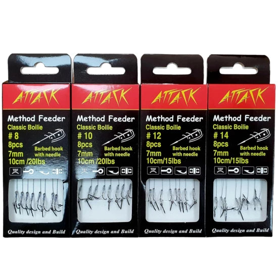 Carlige Legate Attack Method Feeder Rig Barbed Hook With Spike, Nr.8, 10cm, 20lbs, 8buc/pac