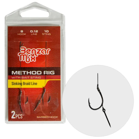 Carlige Legate Benzar Method Fir Textil Bait Sting 8+10mm, Barbless, 2buc/pac