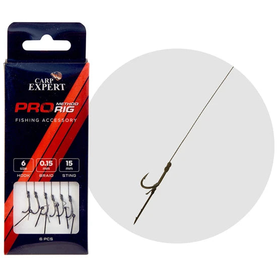 Carlige Legate Carp Expert Method Feeder Bait Sting Rig, Carlig Nr.6, Spin 15mm, Fir 0.15mm, 6buc/pac