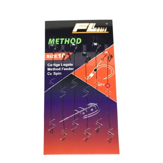 Carlige Legate Fl Method Feeder Cu Spin 7mm Carlig Method Barbed Nr 8 6buc/set
