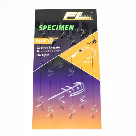 Carlige Legate Fl Method Feeder Cu Spin 7mm Carlig Specimen Nr 10 6buc/set