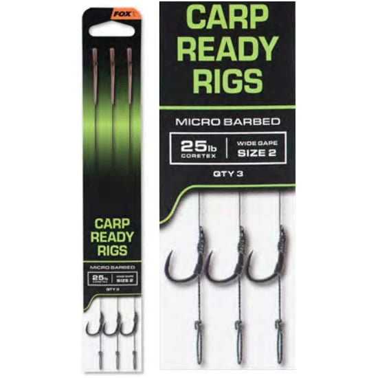 Carlige Legate Fox Carp Ready Rigs Wide Gape Nr.2, 20cm/25lbs, 3buc/pac