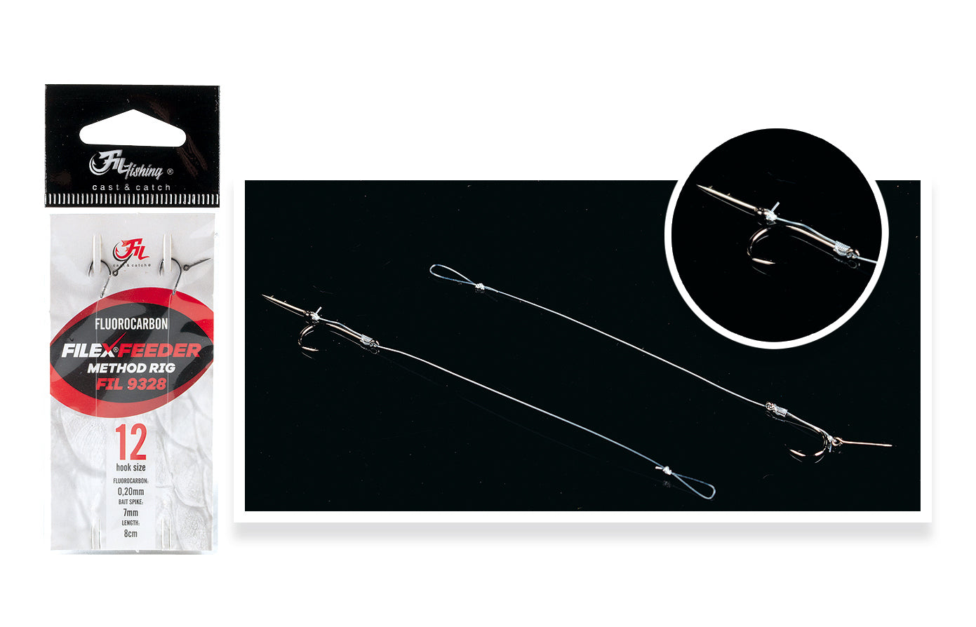Carlige Legate Filfishing Method Feeder Fluorocarbon Rig, Nr 12, 20mm, 7cm, 2 Buc/Plic