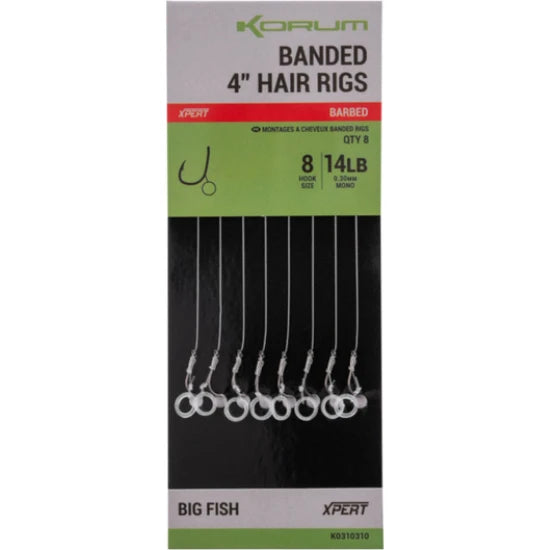 Carlige Legate Korum Banded Hair Rigs, 10cm, 14lbs, Nr.8, 8buc/pac