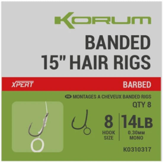 Carlige Legate Korum Banded Hair Rigs, 38cm, 8lbs, Nr.14, 8buc/pac