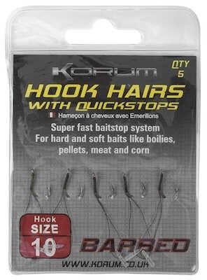 Carlige Legate KORUM Barbed Hook Hairs With Quickstops, Nr.10, 5buc/pac