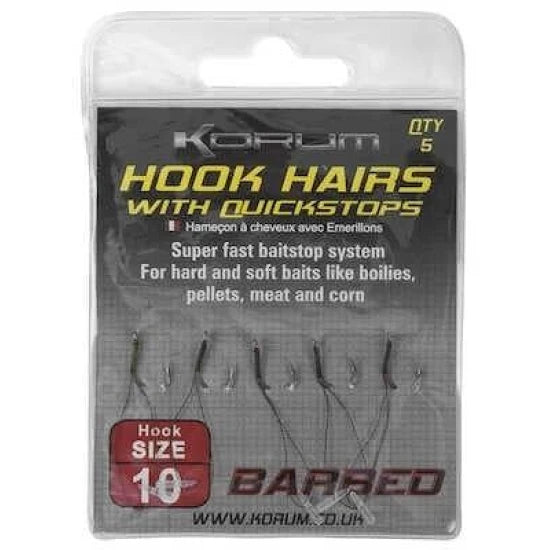 Carlige Legate Korum Barbed Hook Hairs With Quickstops, Nr.10, 5buc/pac