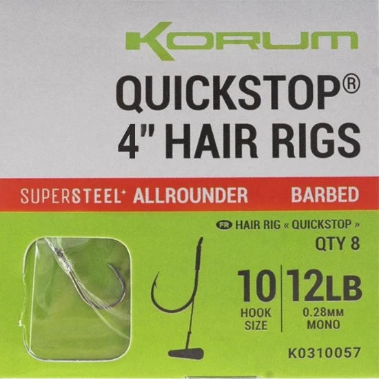 Carlige Legate Korum Big Fish Hair Rigs With Quickstop 10cm, Nr.8 Barbed, 8buc/pac