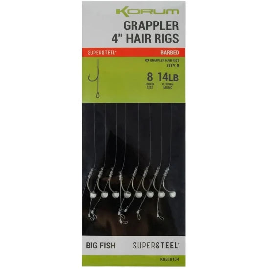 Carlige Legate Korum Grappler Hair Rigs Barbef, 10cm, Nr.10, 8buc/pac