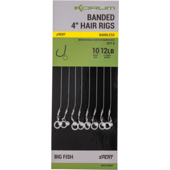 Carlige Legate Korum Hair Rigs Barbless, 8lbs, Nr.14, 10cm, 8buc/pac