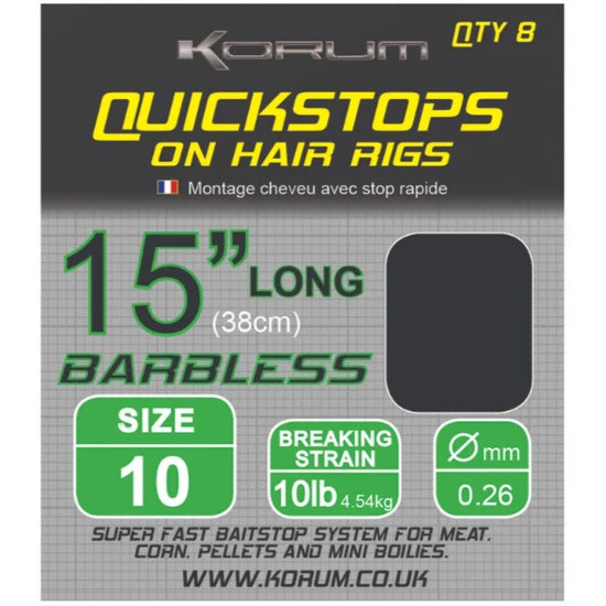 Carlige Legate Korum Hair Rigs Barbless With Qickstops, 38cm, Nr.12, 8buc/pac