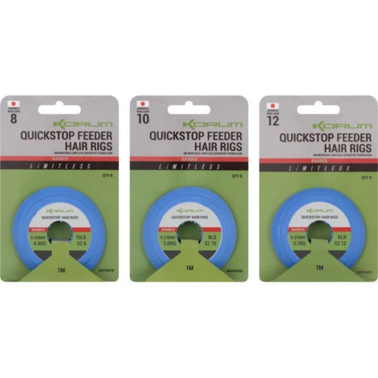 Carlige Legate Korum Limitless Quickstop Feeder Hair Rigs Barbed, 10lb-0.26mm, Nr.12, 1m, 8buc/pac
