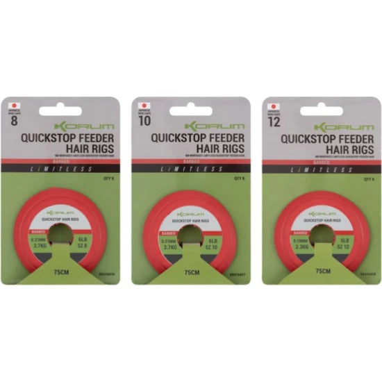 Carlige Legate Korum Limitless Quickstop Feeder Hair Rigs Barbed, 6lb-0.21mm, Nr.8, 75cm, 8buc/pac