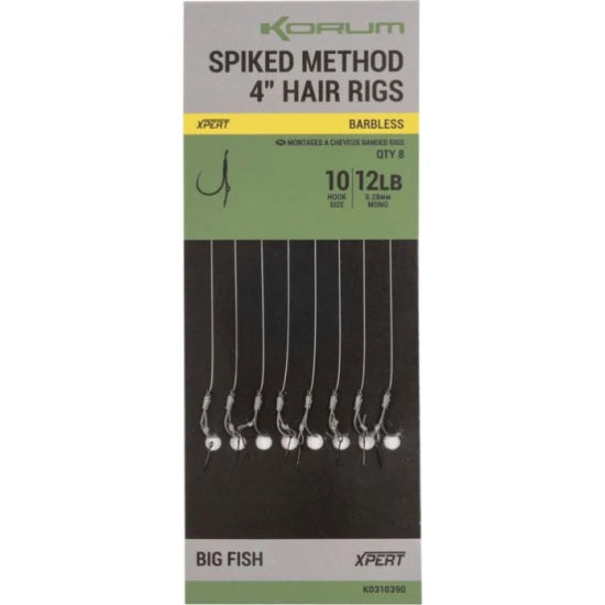 Carlige Legate Korum Spiked Method Hair Rigs Barbed, 10lbs, Nr.12, 10cm, 8buc/pac