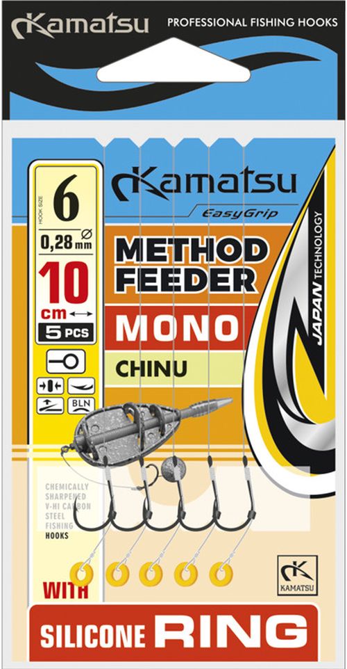 Carlige Legate Kamatsu Chinu Rig Method Feeder Cu Inel Silicon, 10cm, Nr.10, 0.22mm, 5buc/pac