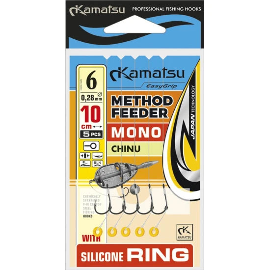 Carlige Legate Kamatsu Chinu Rig Method Feeder Cu Inel Silicon, 10cm, Nr.8, 0.25mm, 5buc/pac