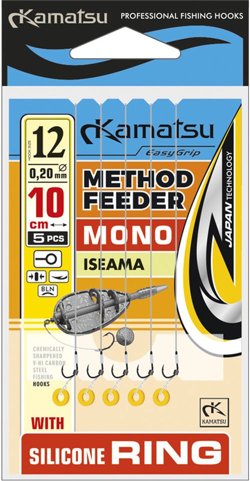 Carlige Legate Kamatsu Iseama Rig Method Feeder Cu Inel Silicon, 10cm, Nr.10, 0.22mm, 5buc/pac