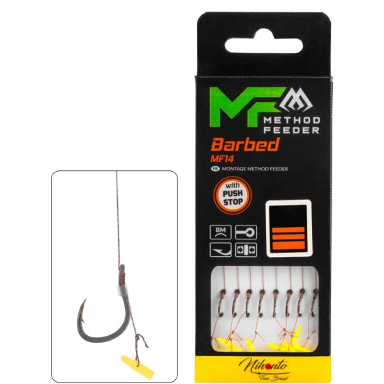 Carlige Legate Mikado Method Feeder Rig Mf14 With Push Stop, 10cm, Nr. 8, 8buc/pac