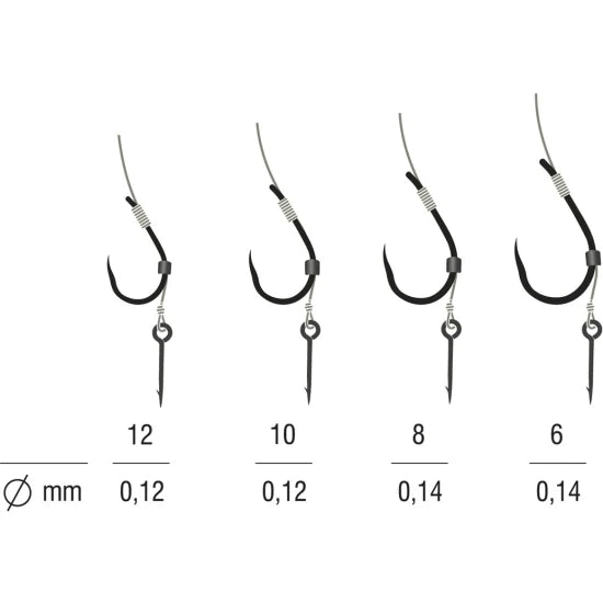 Carlige Legate Method Feeder Konger Pe Spin Kamatsu Sensei Barbless Fir Textil, Nr.12, 0.12mm, 10cm, 5buc/pac