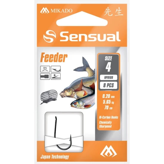 Carlige Legate Mikado Sensual Feeder 9109 Bn, 70cm, Nr.12, 0.12mm, 8buc/plic