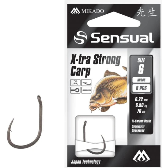 Carlige Legate Mikado Sensual X-tra Strong Carp, 70cm, Nr.10, 0.20mm, 8buc/plic